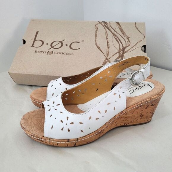 Born Andaya White Leather Slingback Wedge Sandals Size 9 EU 40.5 Summer Spring - Picture 1 of 9